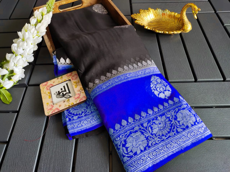 Double Shade Pure Khaddi Georgette Banarasi Saree