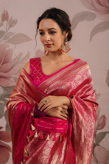 Pure Katan Silk Banarasi Handloom Saree - Heavy Jaal work