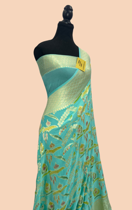 buy green khaddi georgette banarasi saree online in US