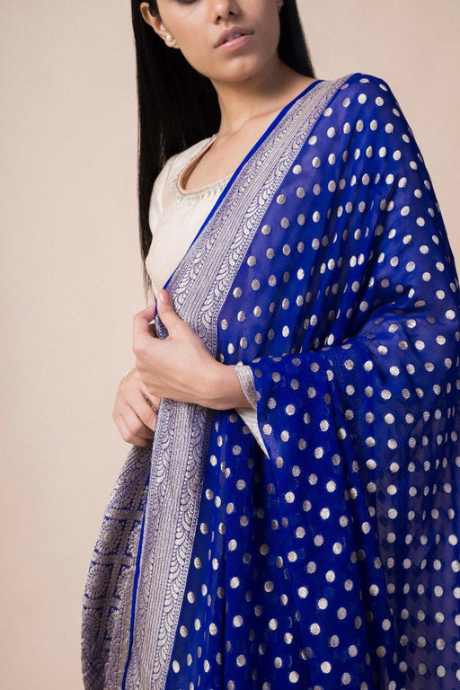 Buy Navy Blue Banarasi Dupatta