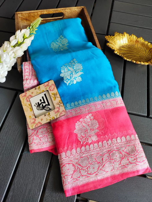 Double Shade Pure Khaddi Georgette Banarasi Saree