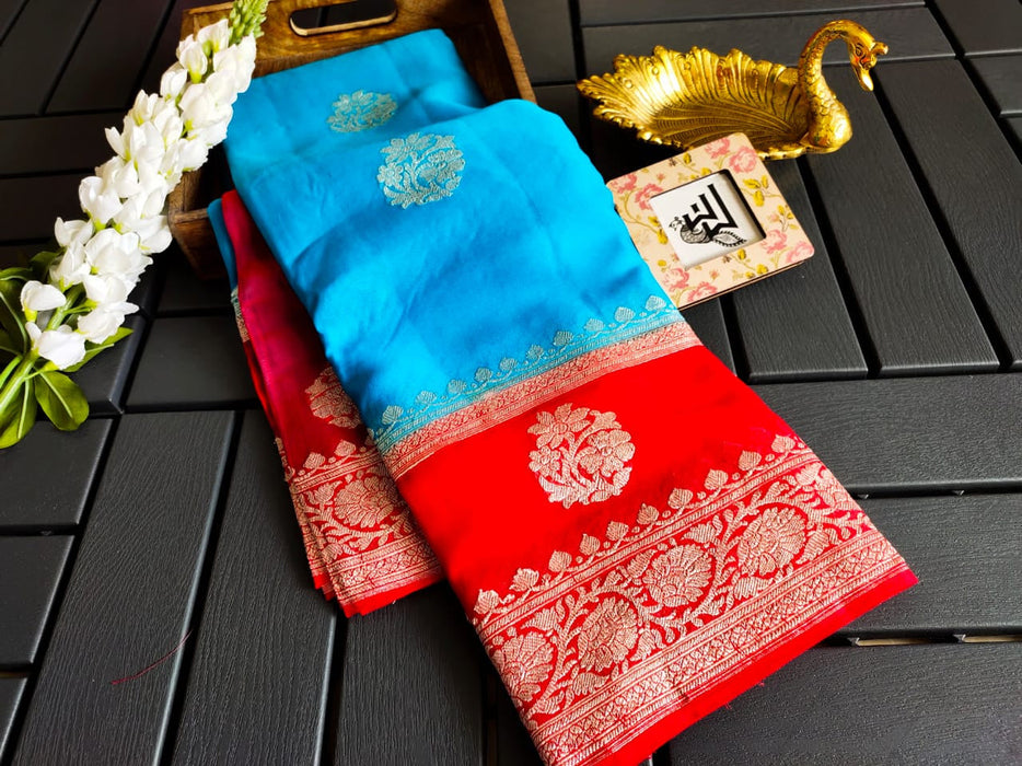 Double Shade Pure Khaddi Georgette Banarasi Saree