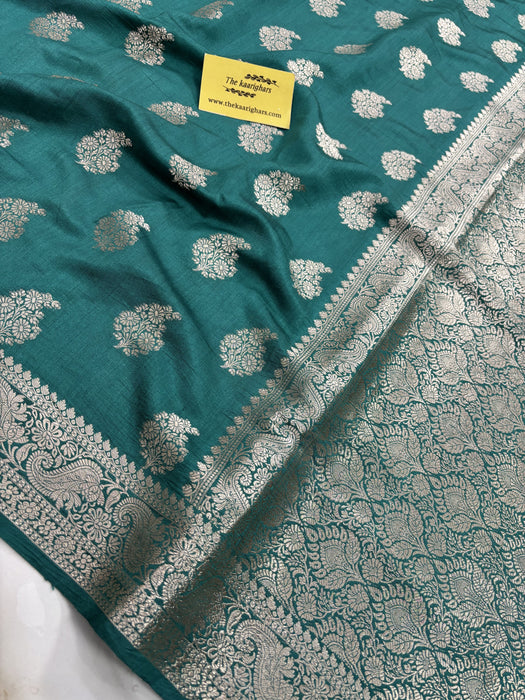 Spanish Green Pure Chiniya Banarasi Handloom Saree