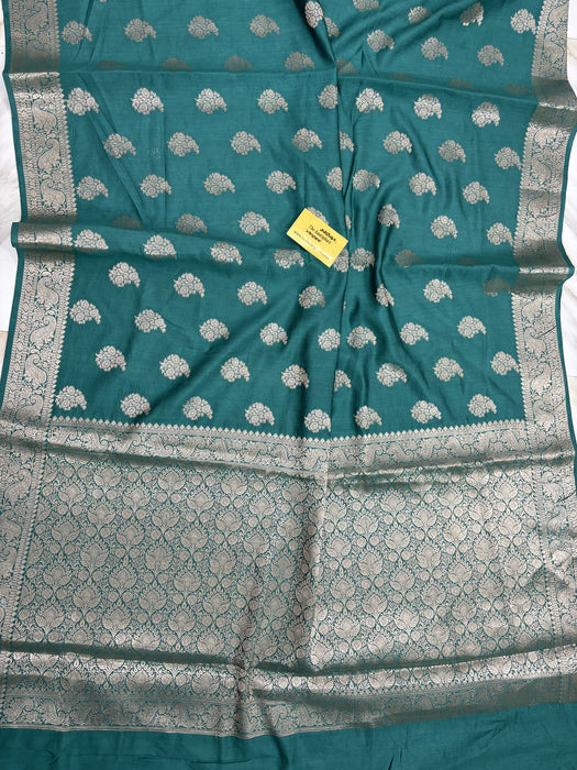 Spanish Green Pure Chiniya Banarasi Handloom Saree