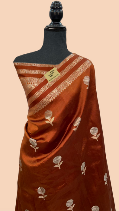 Brown Pure Raw Mango Katan Banarasi Handloom Saree