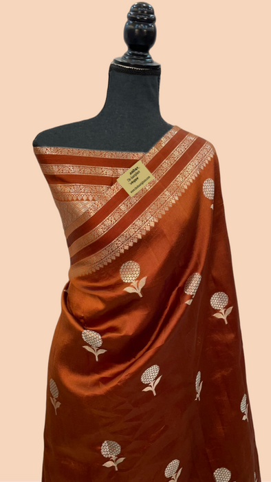 Brown Pure Raw Mango Katan Banarasi Handloom Saree