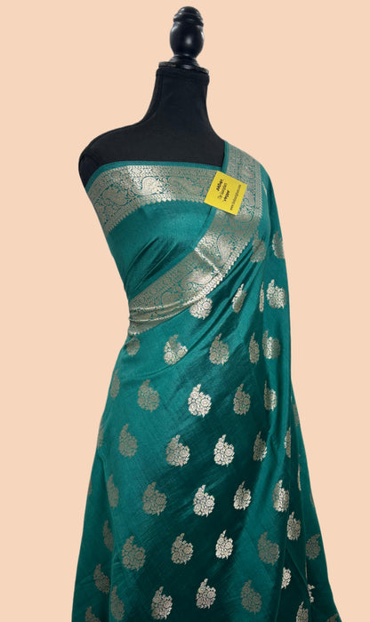 Spanish Green Pure Chiniya Banarasi Handloom Saree