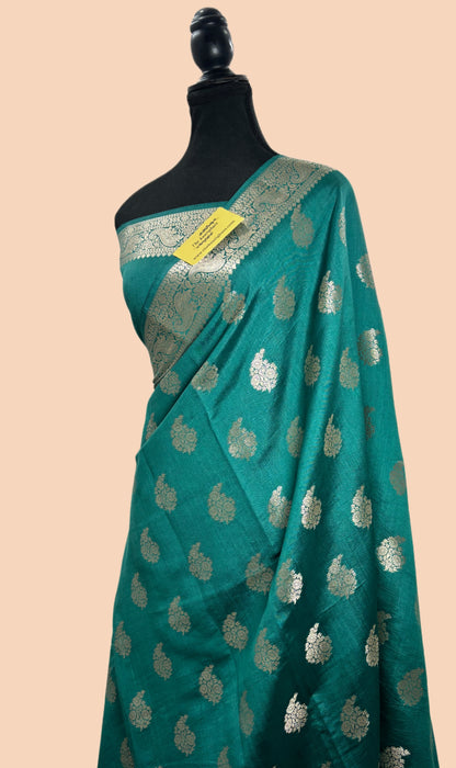 Spanish Green Pure Chiniya Banarasi Handloom Saree