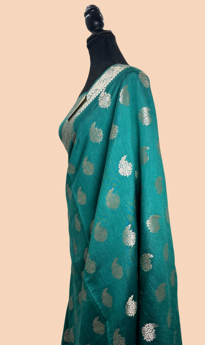 Spanish Green Pure Chiniya Banarasi Handloom Saree