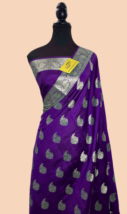 Dark Purple Pure Chiniya Banarasi Handloom Saree