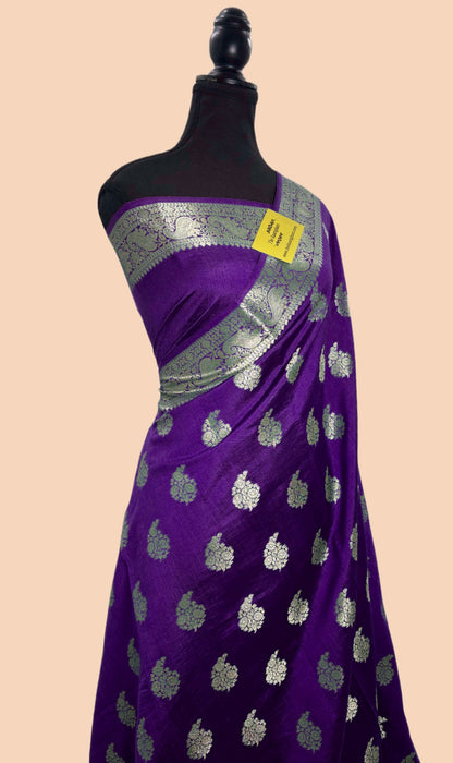 Dark Purple Pure Chiniya Banarasi Handloom Saree