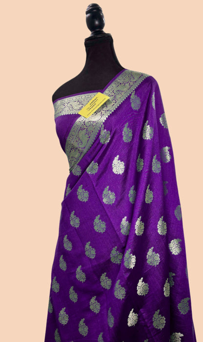 Dark Purple Pure Chiniya Banarasi Handloom Saree