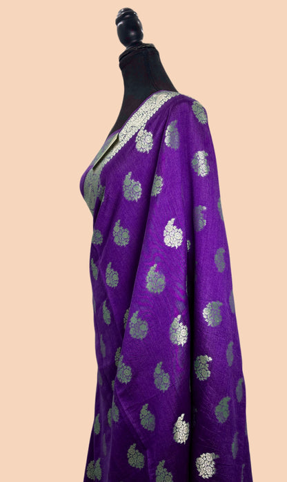 Dark Purple Pure Chiniya Banarasi Handloom Saree