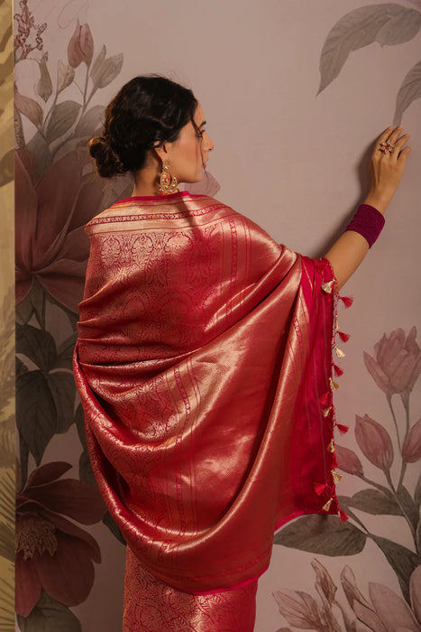 Pure Katan Silk Banarasi Handloom Saree - Heavy Jaal work